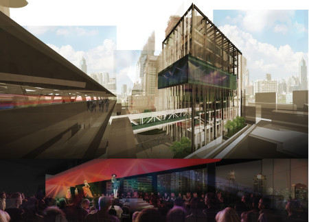 Dynamic Facade of Glass and Steel Integrating Lush Greenery in a Versatile Community Hub