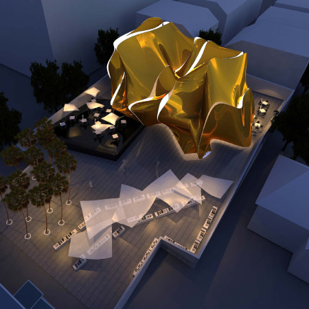 Reflective Gold Façade with Flexible Spaces in a Sustainable Fashion Centre