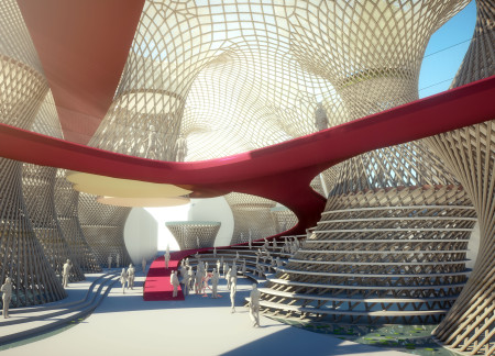 Bamboo Canopy Housing a Sustainable Fashion Hub in an Urban Garden Setting