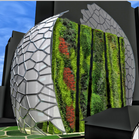 Voronoi Patterned Glass Facade Enhanced by Green Walls in a Dynamic Community Space