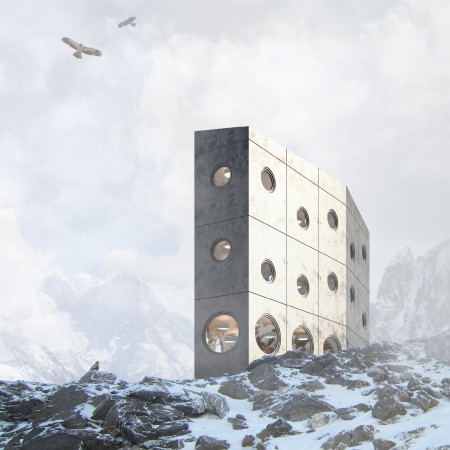 Circular Windows Framing Sustainable Concrete And Timber Retreat In The Himalayas