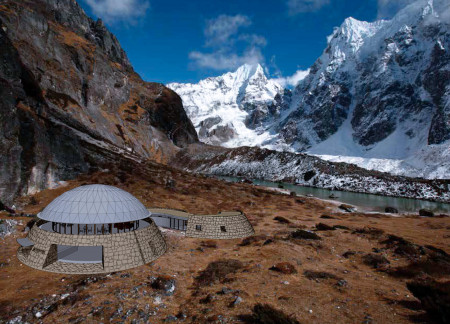 Geodesic Dome Crafted from Local Stone and Timber for Community Shelter in the Himalayas  