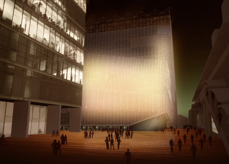 Fabric-Inspired Mesh Facade and Elevated Entrance Creating A Hub for Community Engagement