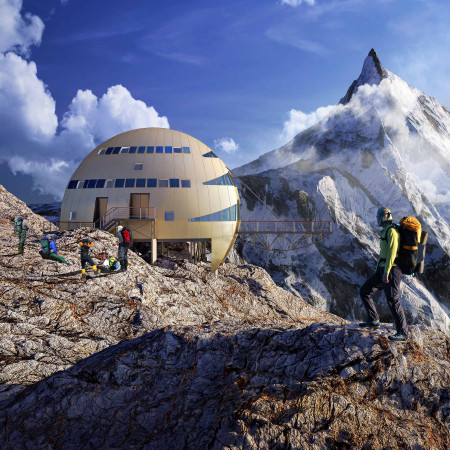 Elevated Structure of Aluminum and Stone Offering Scenic Retreat in the Himalayas  