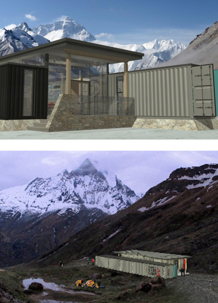 Modular Shipping Container Basecamp With Integrated Solar Energy and Rainwater Harvesting