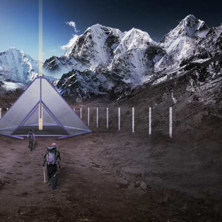 High-altitude shelter featuring a dome structure with translucent thermal insulation and integrated solar energy systems