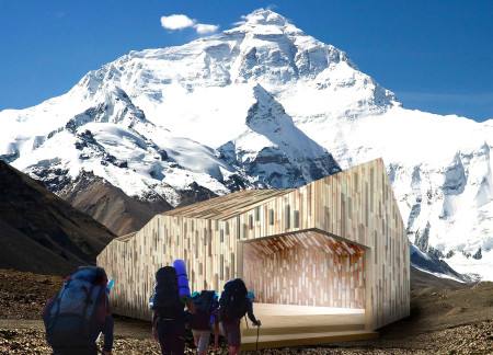 Adaptive shelter crafted from thinned wood and natural stone in the Himalayan landscape  