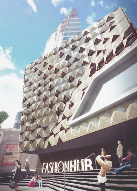 Perforated Metal Facade and Open Atrium Highlighting Sustainable Design in Bangkok's Fashion Space