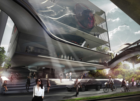 Sculptural Facade of Composite Materials Integrating Natural Ventilation in a Fashion Hub  