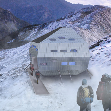 Hexagonal Refuge Built with Aluminium Cladding and Insulated Panels in the Himalayas