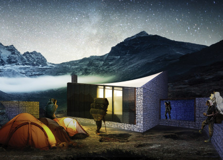 Gabion Walls and Membrane Roof Create Eco-Friendly Refuge in High-Altitude Terrain