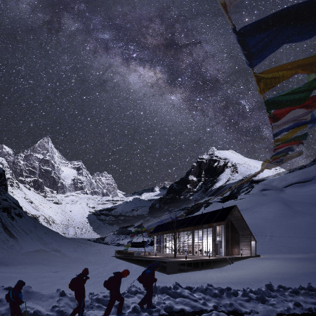 Charred Wooden Shingles and Stone Gabions Forming a High-Altitude Refuge in the Himalayas  