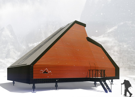 Elevated Timber Structure Featuring Solar Panels and Snow Management Solutions in the Himalayas