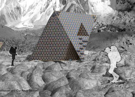 Charred Wooden Shingles and Aerogel Insulation in Himalayan Resting Space  