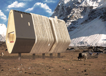Charred Wooden Shingles and Engineered Wood Elevate Sustainable Shelter in Mountain Terrain