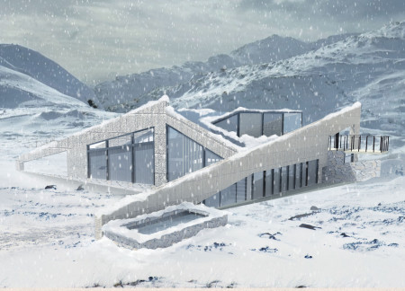 Charred Wooden Shingles and Stone Shelter Crafted for Mountain Resilience