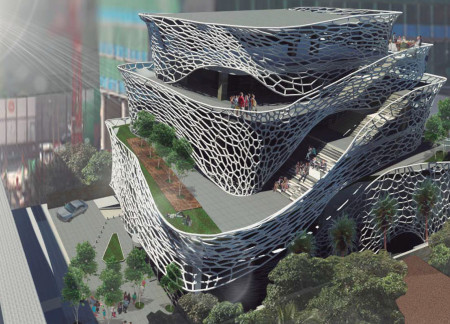 Biophilic Design With Cascading Terraces and Reinforced Concrete in a Fashion Education Hub