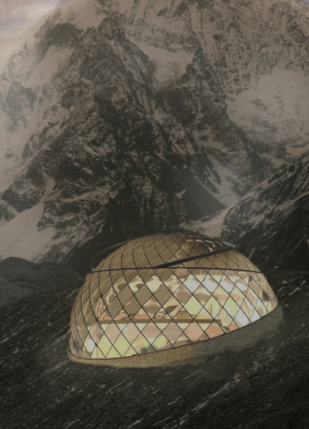 Transparent Bubble Structure Crafted from Native Rock and Wood in a High-Altitude Environment