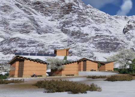 Community Hub Incorporating Cross-Laminated Timber and Charred Wooden Shingles for Sustainable Design