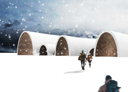 Rammed Earth Cabins With Vaulted Ceilings Emphasizing Community Connectivity  