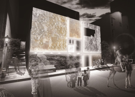 Golden Ratio Inspiration Through Natural Stone and Glass in A Reflective Memorial Space  