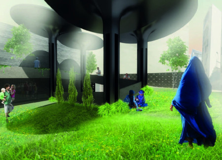 Educational Hub Featuring Ramped Circulation and Sustainable Material Integration  