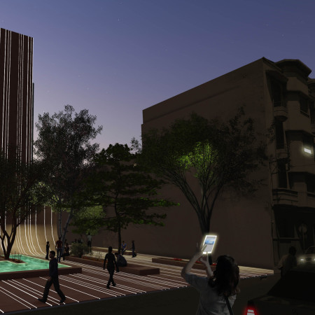 Augmented Reality Memorial Crafted with Glass and Concrete in a Community Plaza  