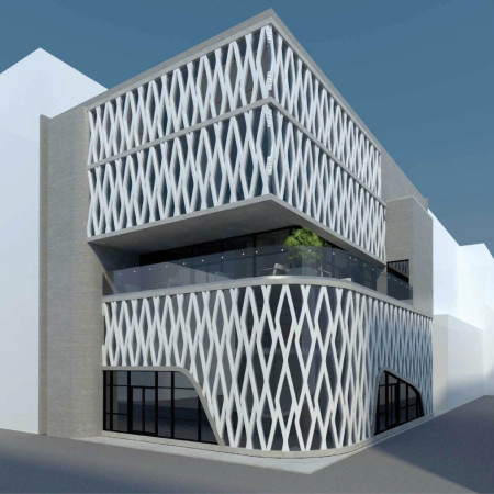 Lattice-Structured Community Hub Integrating Concrete and Glass for Educational Engagement  