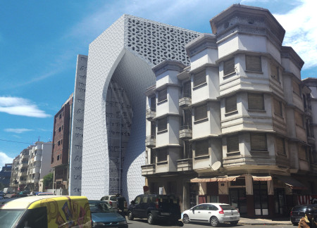 Library featuring a memory wall and sustainable materials in contemporary urban design