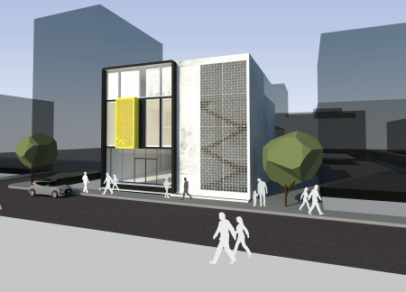 Jali-Lattice Facade and Skylit Spaces in a Community Library Constructed with Concrete and Glass  