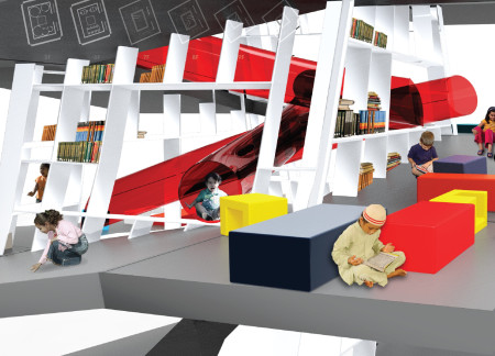 Spiral Form and Natural Lighting in a Community Library Built with Concrete and Glass  