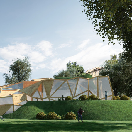 Community Wellness Center Featuring Cross-Laminated Timber Panels and Charred Wooden Shingles  