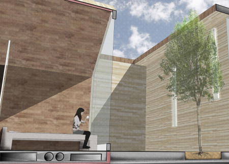 Charred Wooden Shingles and Air-Purifying Systems Enhance Sustainable Community Space