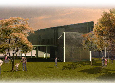 Support Center Emphasizing Natural Light and Translucent Glass Facades with Sustainable Landscaping