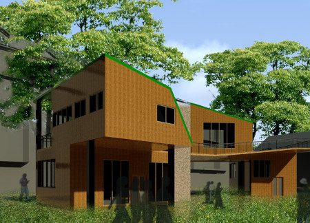 Community healthcare facility featuring cross-laminated timber and charred wooden shingles in a healing environment