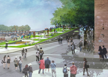 Reflective Concrete Ramp and Interactive Installations in a Public Commemoration Space  