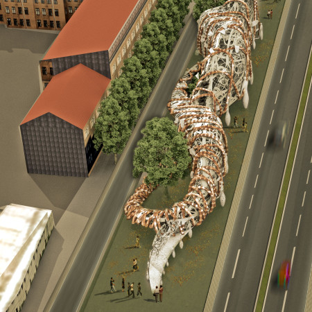 Intertwined Steel Framework and Organic Forms in a Commemorative Memorial Space