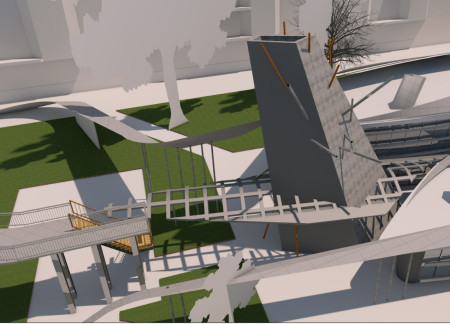 Community building featuring cross-laminated timber and charred wood shingles for health awareness engagement