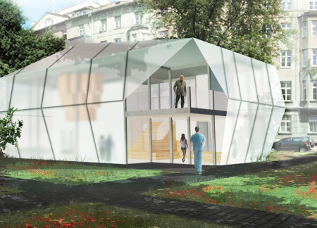 Central Hearth and Transparent Walls Harmonize Nature and Rehabilitation in Sustainable Healthcare Design