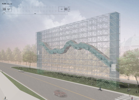 Iron Framework and Glass Transparency Shaping a Space for Reflection and Unity  