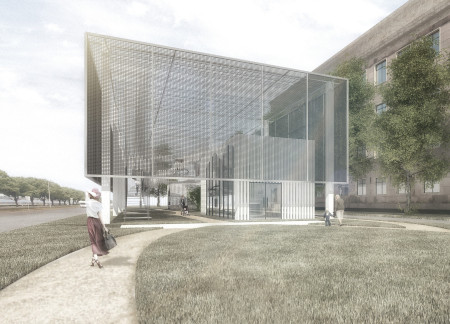 Translucent Structure Featuring Sustainable Wood Elements in a Community-Centric Space