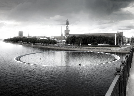 Endless Circular Pathway Composed of Concrete and Marble for Public Reflection  