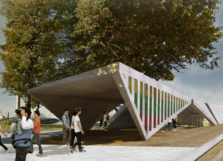Symbolic Footprints Crafted in Reinforced Concrete and Glass Commemorate Historical Unity