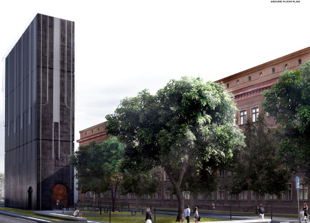Corten Steel Tower Anchoring Collective Reflection in Riga