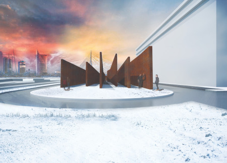 Corten Steel Pathways and Weathered Wood Reflections in a Commemorative Memorial Design