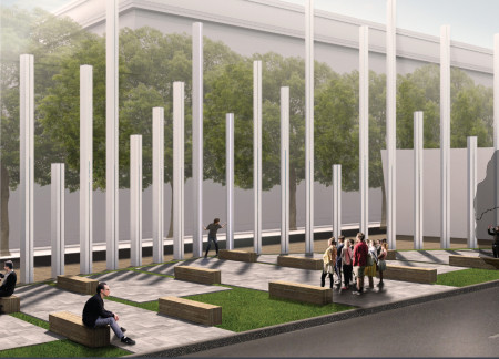 Interactive Columns Of Eco-Conrete And Oak Creating A Commemorative Space In The Heart Of Riga