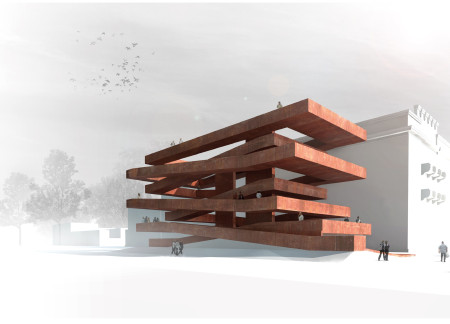 Weathered Steel Terraces Offering Community Engagement and Historical Reflection