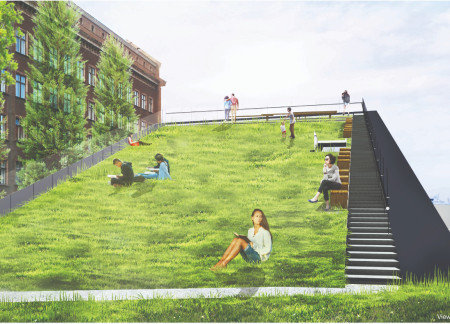 Elevated Green Roof Crafted With Laminated Timber Panels Offering Community Space and Urban Biodiversity