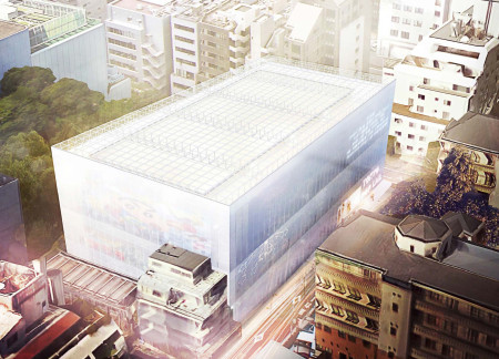 Translucent Glass Facade with Movable Floors in a Community Cultural Hub