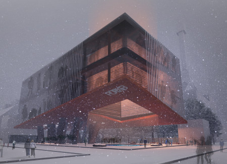 Cantilevered Spaces With Textured Glass and Sustainable Timber Elements Integrating Nature and Community  